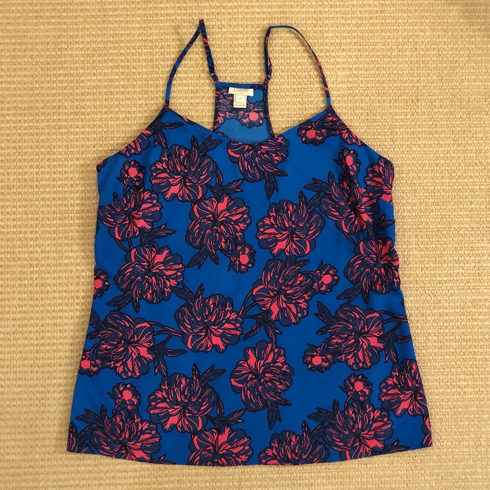 J Crew Racerback Cami in Pink Blue Tropical Floral Print